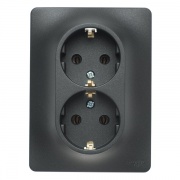 Розетка двойная с заземлением 16А в сборе SE Glossa, антрацит