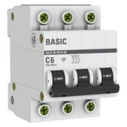 Автоматический выключатель EKF Basic ВА 47-29 3P 6А (C) 4,5кА (автомат электрический)