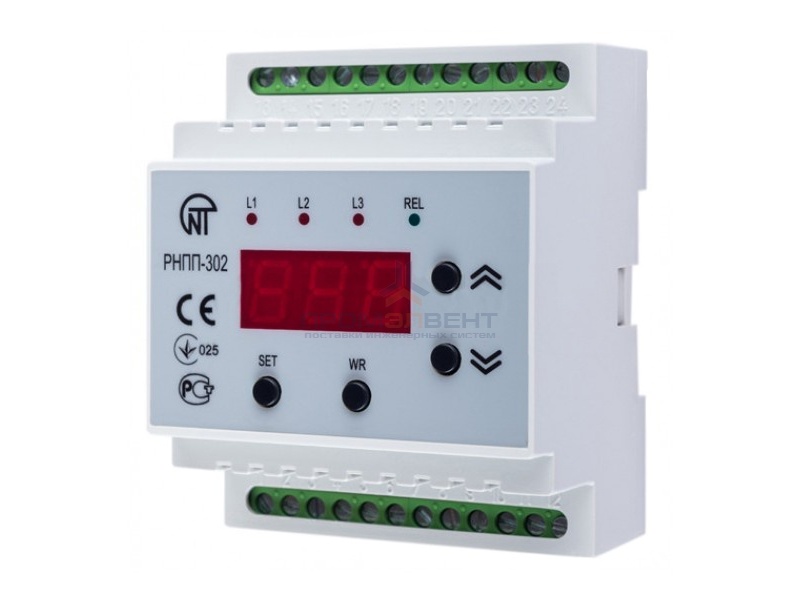 Трехфазное реле контроля напряжения/перекоса фаз РНПП-302 8А на DIN-рейку вольтметр